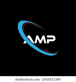 AMP letter Logo design. Initials AMP logo linked with circle and uppercase monogram logo. AMP typography for technology, business and real estate brand logo design