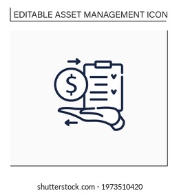 AMP line icon.Assets management plan.Tactical managing plan on hand. Instruction. Business concept. Isolated vector illustration.Editable stroke