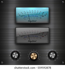 Amp tube scale meter. Measuring device. Vector audio VU meters.