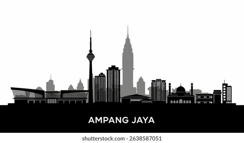 Ampang Jaya Skyline with Malaysia Black Silhouette.