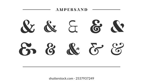 Ampersand Colección: Un conjunto curado de ampersand, ideal para invitaciones de boda. Presenta estilos decorativos sans-serif en formato Vector, perfectos como elegantes símbolos y acentos ornamentales.