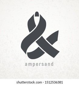 Ampersand. Elegant ribbon vector symbol on grunge background. RGB. Global colors