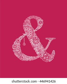 Ampersand Hand Drawn Doodle Vector on Pink Background
White & symbol or ampersand vector illustration with flowers, swirls and abstract doodles.