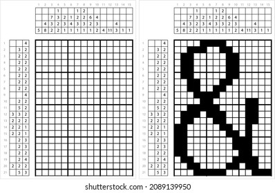 Ampersand Icon Nonogram Pixel Art, , Alphabet Ampersand Symbol, And, Alphabet, Character, Letter Vector Art Illustration, Logic Puzzle Game Griddlers, Pic-A-Pix, Picture Paint By Numbers, Picross