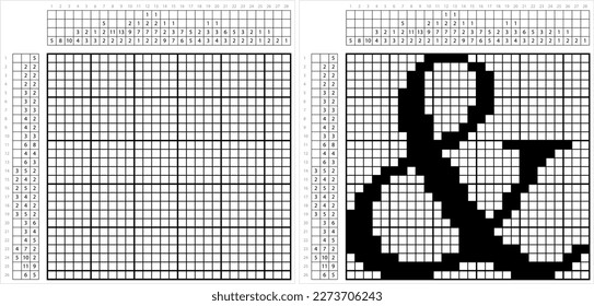 Ampersand Icon Nonogram Pixel Art, , Alphabet Ampersand Symbol, And, Alphabet, Character, Letter Vector Art Illustration, Logic Puzzle Game Griddlers, Pic-A-Pix, Picture Paint By Numbers, Picross