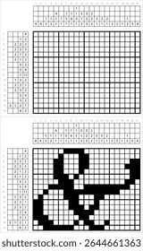 Ícone De E Comercial Pixel Não-Gráfico Arte, Alfabeto Símbolo De E Comercial, Alfabeto, Caractere, Carta Ilustração De Arte Vetorial, Lógica Puzzle Game Griddlers, Pic-A-Pix, Pintura De Imagem Por Números, Picross