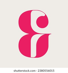 Ampersand logo. Decorative creative calligraphic icon isolated on light fund. Letter E symbol for beauty, spa, gift boutique, natural, fresh food brand. Alphabet initial. Bright pink color.