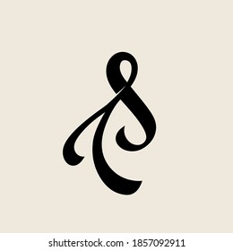 Ampersand & logo.Forma tipográfica creativa decorativa casera aislada en el fondo de la luz.Símbolo ornado para la belleza, lujo, marca elegante.Alfabeto inicial.