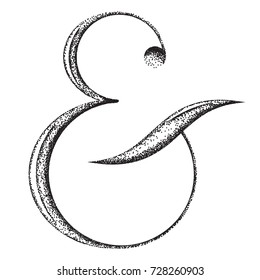 Ampersand, pointillism technique, vector illustration on white background