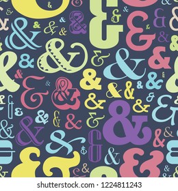 Ampersand Seamless Pattern Typography Repeating Background Stock Vector