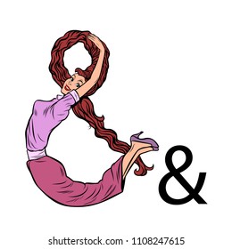 ampersand sign and. Business people silhouette alphabet. Pop art retro vector illustration kitsch vintage drawing