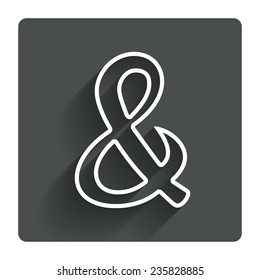 Ampersand sign icon. Programming logical operator AND. Wedding invitation symbol. Gray flat square button with shadow. Modern UI website navigation. Vector