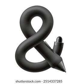 Ampersand signo compuesto de lápiz óptico curvo para tableta gráfica. Símbolo tipográfico que representa el Diseño gráfico, tecnologías de dibujo digital. Vector ilustración realista aislado sobre fondo blanco