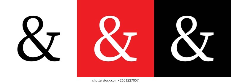 Ampersand Sign or And Symbol in Circle Icon of 3 Types : White Outline, Black Glyph and Green Color with Shadow, Isolated on White Background, Vector Image Template.