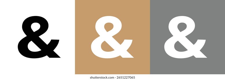Ampersand Sign or And Symbol in Circle Icon of 3 Types : White Outline, Black Glyph and Green Color with Shadow, Isolated on White Background, Vector Image Template.
