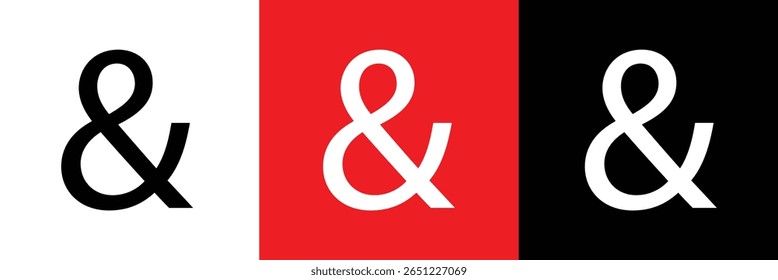Ampersand Sign or And Symbol in Circle Icon of 3 Types : White Outline, Black Glyph and Green Color with Shadow, Isolated on White Background, Vector Image Template.