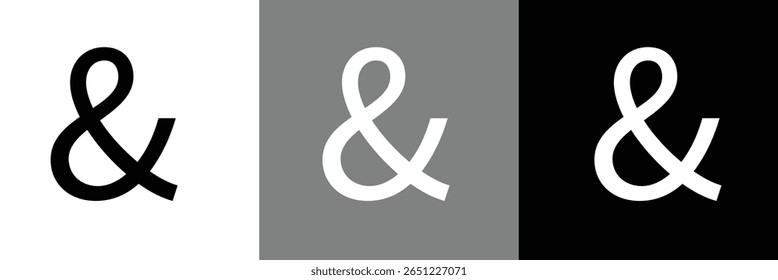 Ampersand Sign or And Symbol in Circle Icon of 3 Types : White Outline, Black Glyph and Green Color with Shadow, Isolated on White Background, Vector Image Template.