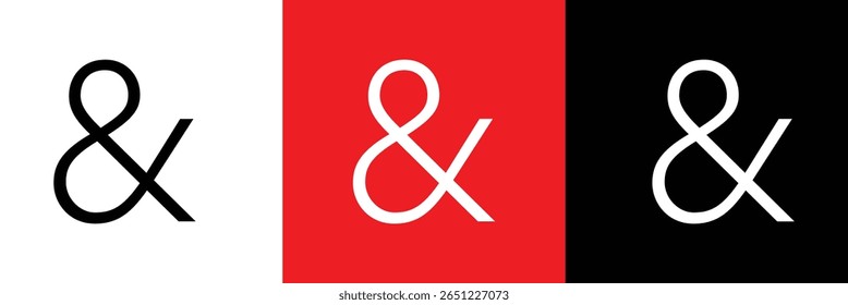 Ampersand Sign or And Symbol in Circle Icon of 3 Types : White Outline, Black Glyph and Green Color with Shadow, Isolated on White Background, Vector Image Template.