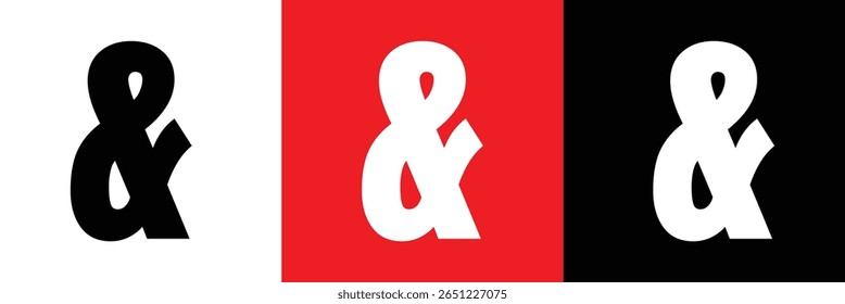 Ampersand Sign or And Symbol in Circle Icon of 3 Types : White Outline, Black Glyph and Green Color with Shadow, Isolated on White Background, Vector Image Template.