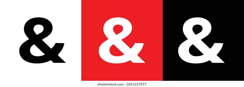 Ampersand Sign or And Symbol in Circle Icon of 3 Types : White Outline, Black Glyph and Green Color with Shadow, Isolated on White Background, Vector Image Template.