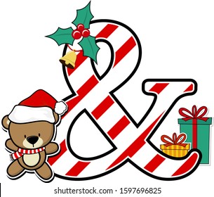 ampersand symbol with cute teddy bear and christmas design elements isolated on white background. can be used for holiday season card, nursery decoration or christmas party invitation