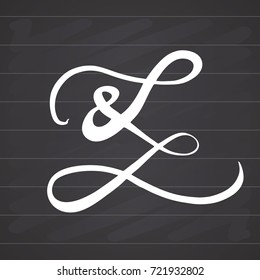 Ampersand symbol, hand drawn grunge sign, vector illustration isolated on white background on chalkboard background. .