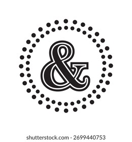 Símbolo de Ampersand dentro del círculo punteado, diseño tipográfico elegante y moderno