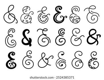 Y conjunto de símbolos ampersand. colección de signo de caligrafía de letras de Vector aislada en blanco. Elementos de diseño estilo Antiguas. Ilustración vectorial