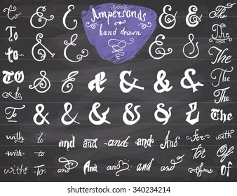 Ampersands and Catchwords hand drawn set for Logo and Label Designs. Vintage Style Hand Lettered symbols collection on chalkboard background