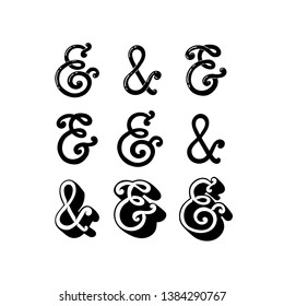 Ampersands. Hand drawn lettering. Set of ready-to-use design elements. Vector illustration.