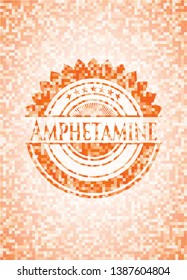 Amphetamine abstract emblem, orange mosaic background