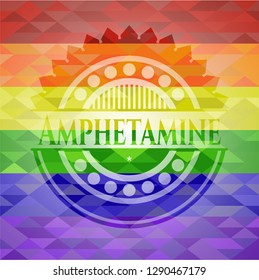 Amphetamine emblem on mosaic background with the colors of the LGBT flag