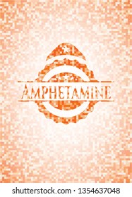 Amphetamine orange tile background illustration. Square geometric mosaic seamless pattern with emblem inside.