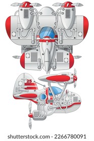 Amphibian seaplane. Top and side view. Isolated on white background. Vector illustration.