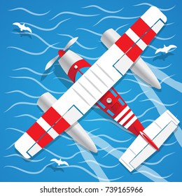 Amphibian seaplane. View from above. Vector illustration.