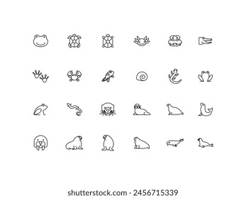 Amphibian vector illustration icon set. Exotic cartoon tropical amphibian