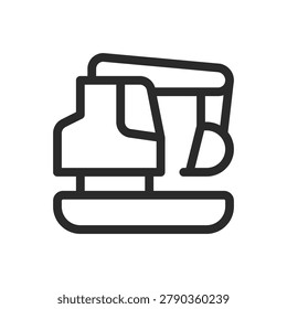 Amphibious Excavator line icon, Floating Pontoon Amphibious Excavator for Shallow Water Excavator Dredging vector symbol with editable stroke