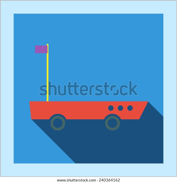 Amphibious vehicle or terrapin button with icon\
photo frame card in flat style with long shadow, for web,\
transportation business and marine\
design