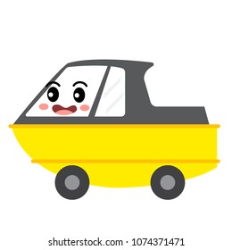 Amphibious Vehicle transportation cartoon character side view isolated on white background vector illustration.