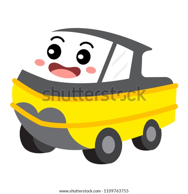 Amphibious\
Vehicle transportation cartoon character perspective view isolated\
on white background vector\
illustration.