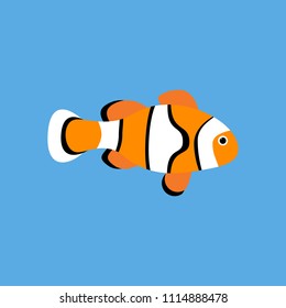 Amphiprion Clown Fish On The Blue Background. Vector Illustration