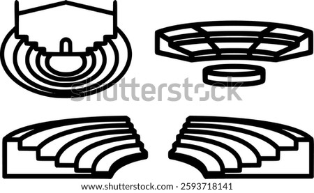 amphitheater icon set, arena vector pack, stadium outline illustration