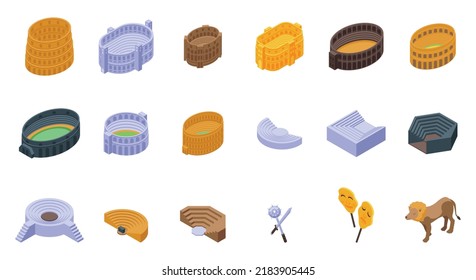 Amphitheater icons set isometric vector. Arena italy. Ancient building