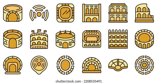 Amphitheater icons set outline vector. Arena italy. Architecture building color thin line