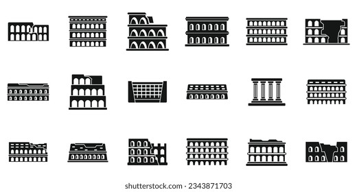 Amphitheater icons set simple vector. Arena ancient. Capital stadium