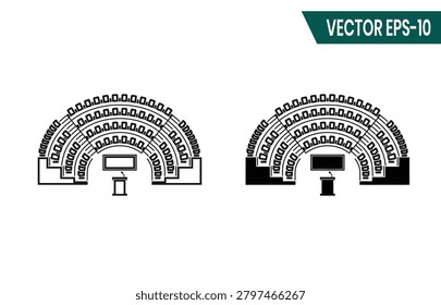 Amphitheater seating plan vector illustration set stage and audience layout black and white design for event planning