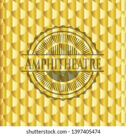 Amphitheatre gold shiny badge. Scales pattern. Vector Illustration. Detailed.