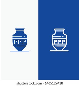 Amphora, Ancient Jar, Greece, Jar Line and Glyph Solid icon Blue banner Line and Glyph Solid icon Blue banner. Vector Icon Template background