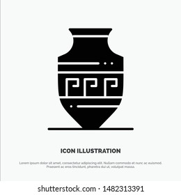 Amphora, Ancient Jar, Greece, Jar solid Glyph Icon vector