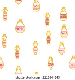 Amphora Antique Earthenware Jar vector seamless pattern thin line illustration
